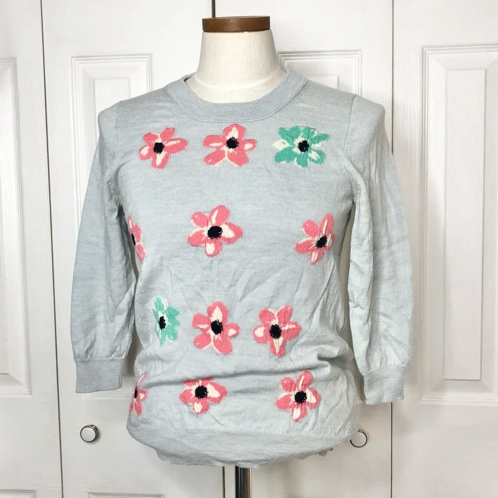 J. Crew Tippi 💯% merino wool floral sweater, 3/4 sleeve, style 01003